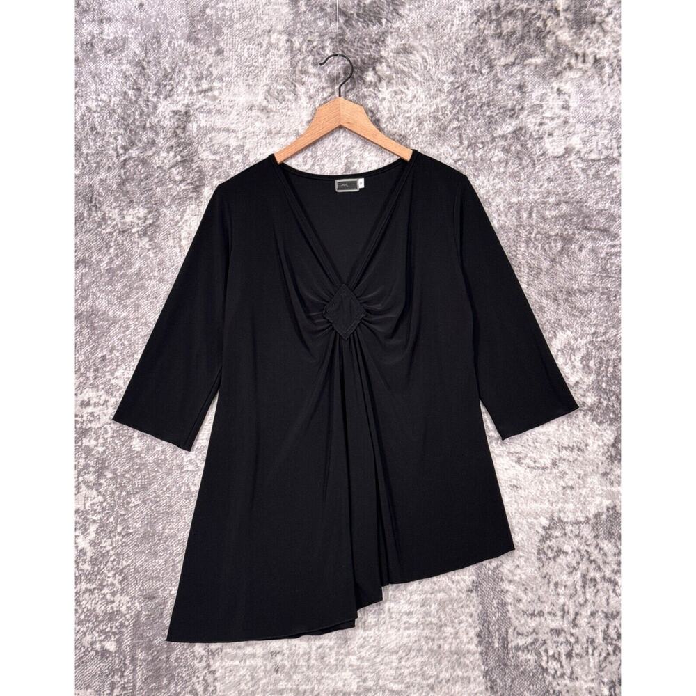 Sympli Top 10 Womens Black 3/4 Sleeve Asymmetrical Hem Tunic
